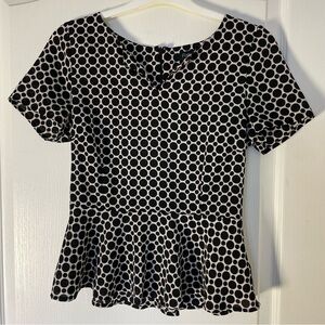 Sz S Polka Dot Frill waist Short Sleeve Blouse